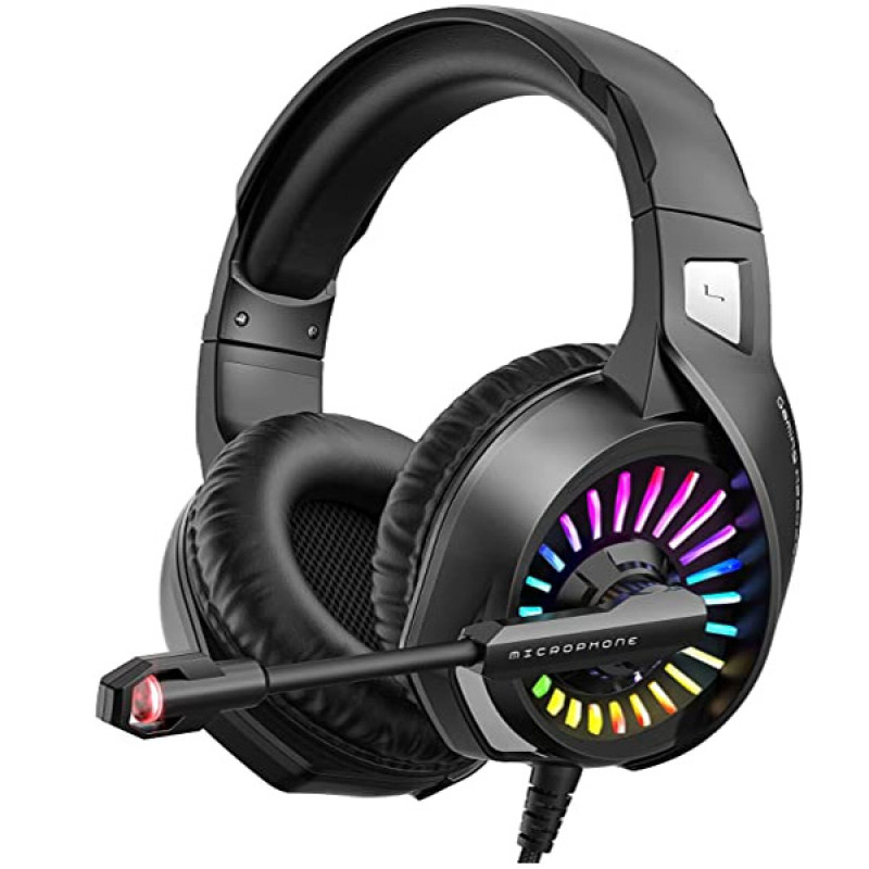 ZIUMIER Gaming Headset with Microphone, Compatible with PS4 PS5 Xbox One PC Laptop, Over-Ear Headphones with LED RGB Light, Noise Canceling Mic, 7.1 S