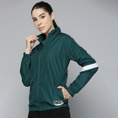 Women Teal Green & White Typography Printed Basketball Jacket