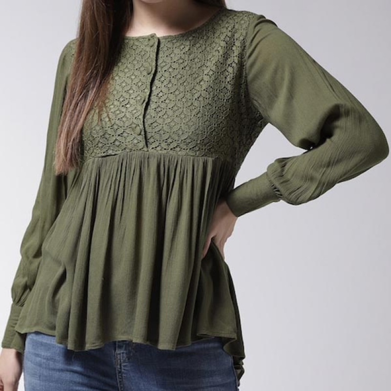 Olive Green Self-Design Empire Top