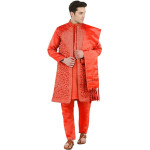 SKAVIJ Men's Embroidered 4 Piece Kurta Pajama Sherwani Set