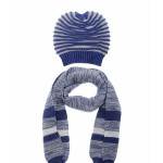 Men Blue & Grey Beanie With Muffler Set