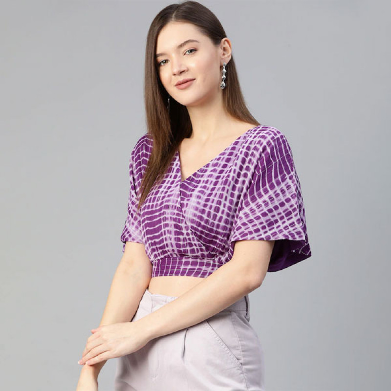 Trendy Purple and White Solid Wrapped Top