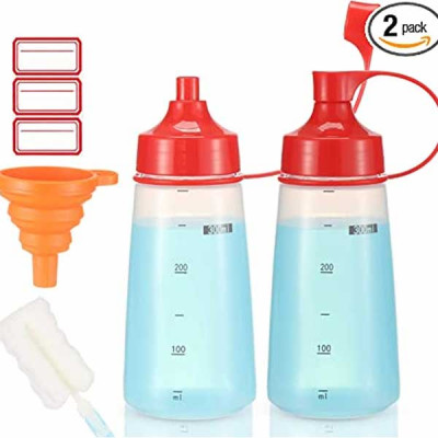 Condiment Squeeze Bottle Wide Mouth, Ondiomn 2 Pack 180ml Clear Squeeze Bottles for Condiments, Paint, Ketchup, Mustard, Oil, Sauces, Resin, Baking, C